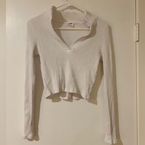 Cotton On White Ribbed Long Sleeve Top